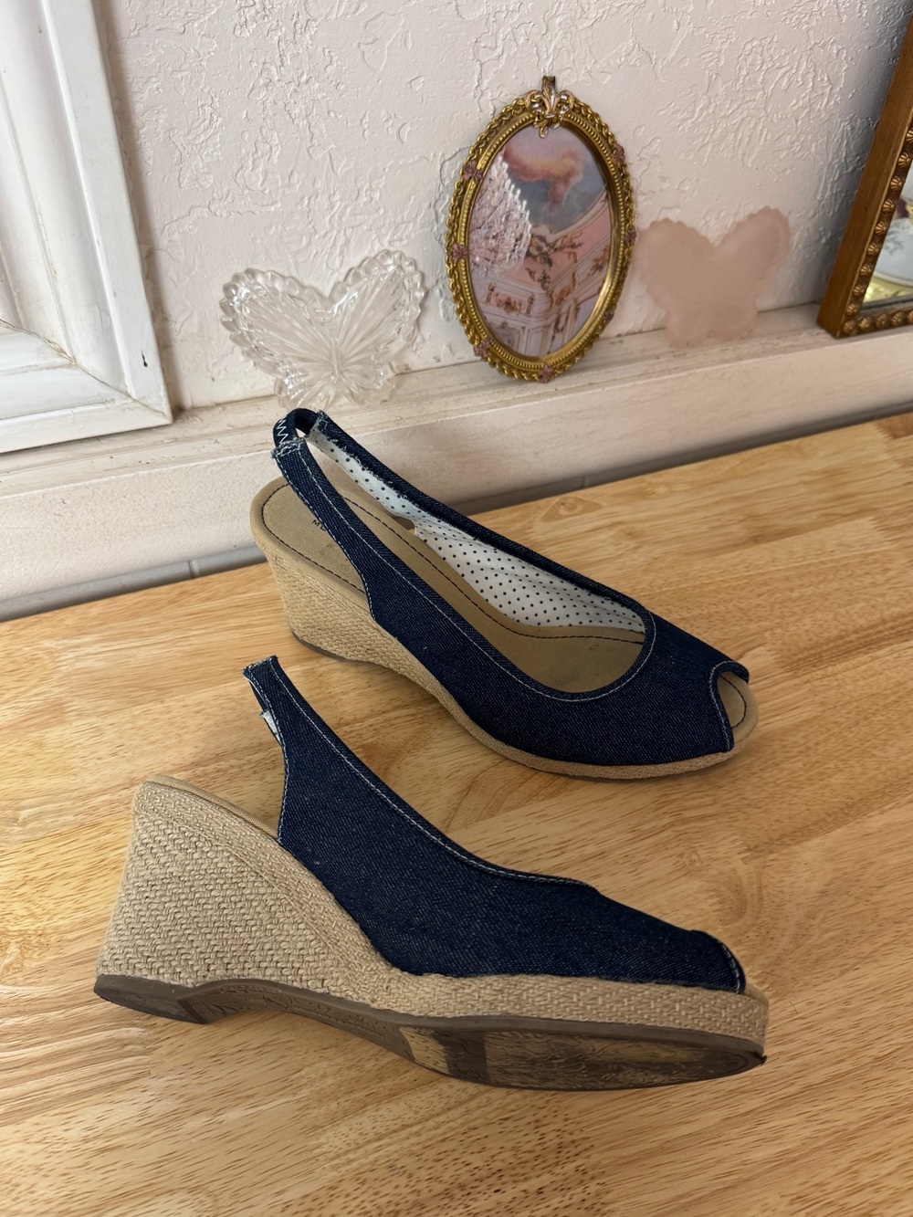 Cute Montego Bay Club Y2K Denim Espadrille Slingback Wedge Sandals Size 10